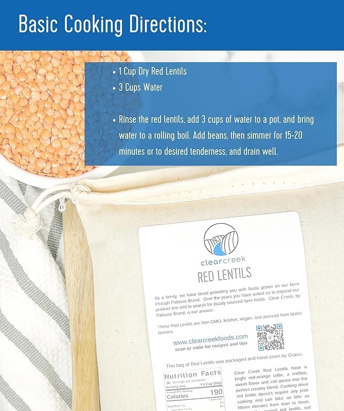 Red and Yellow Lentils | 8 LBS (2 x 4 lb bags) | Non-GMO | Kosher | Vegan - Value Pack - Image 3