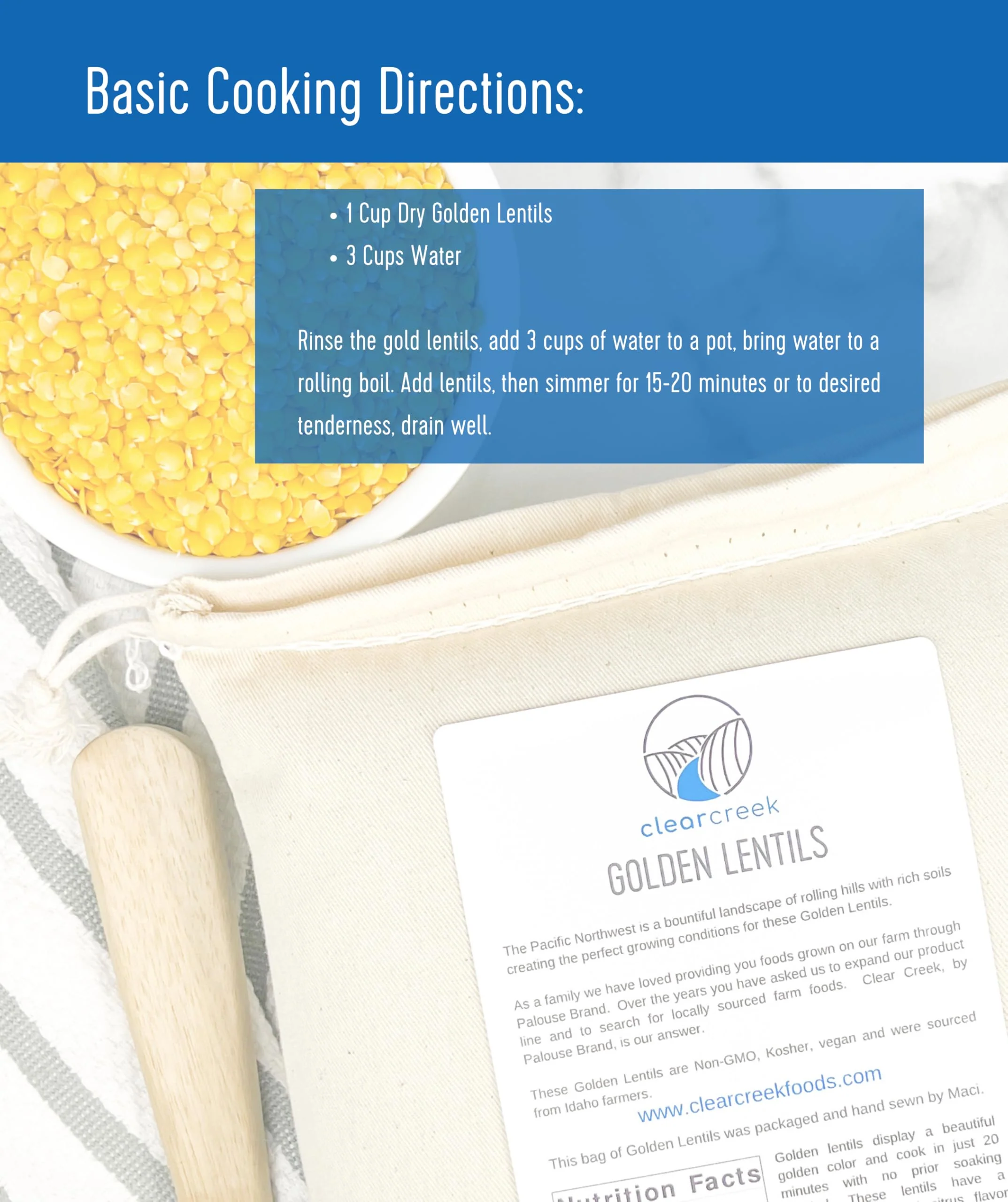 Golden Lentils | 1 LB | Certified Glyphosate Residue Free - Image 3